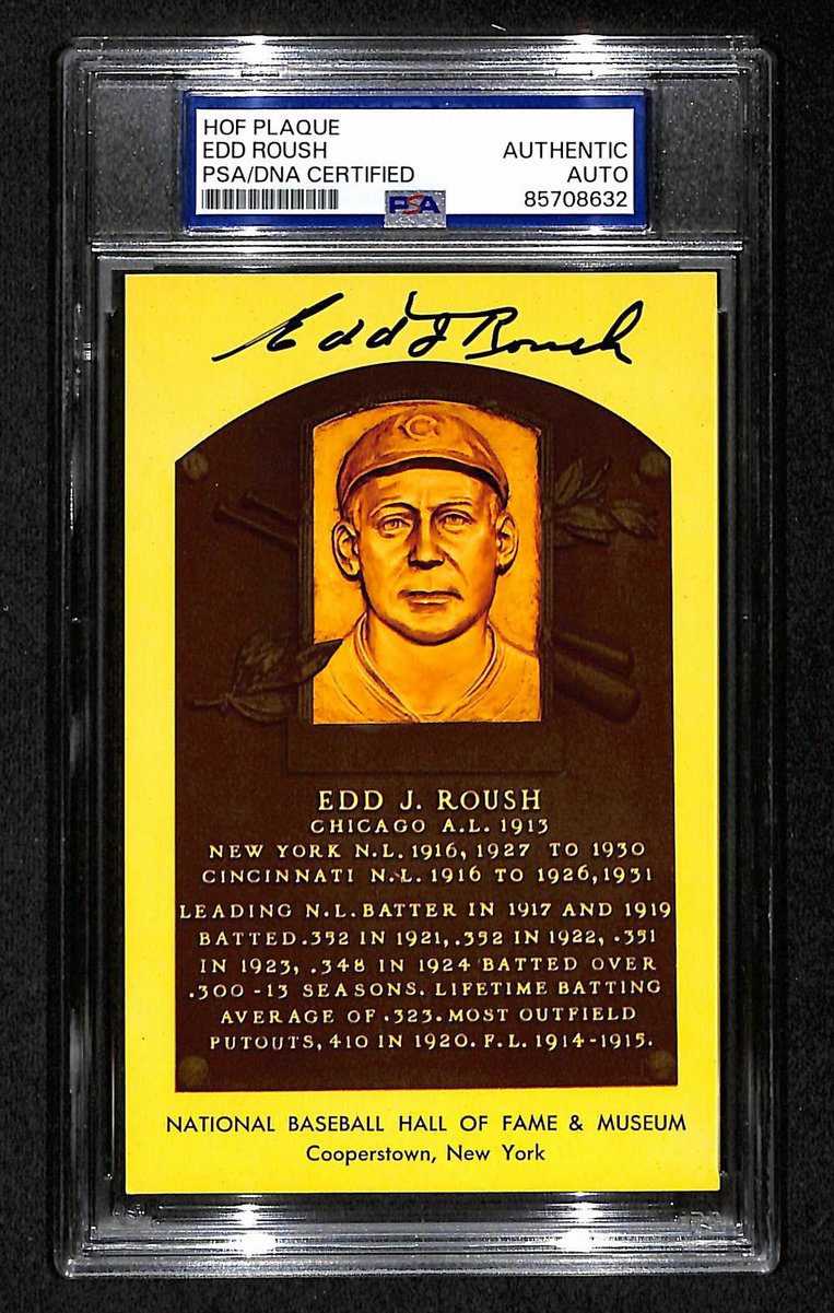 Edd Roush Signed/Auto Gold HOF Plaque Postcard Reds PSA/DNA BA203861