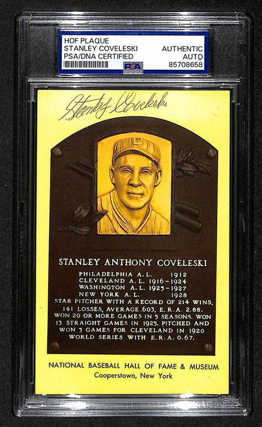 Stanley Coveleski Signed/Auto Gold HOF Plaque Postcard Yankees PSA/DNA BA203868
