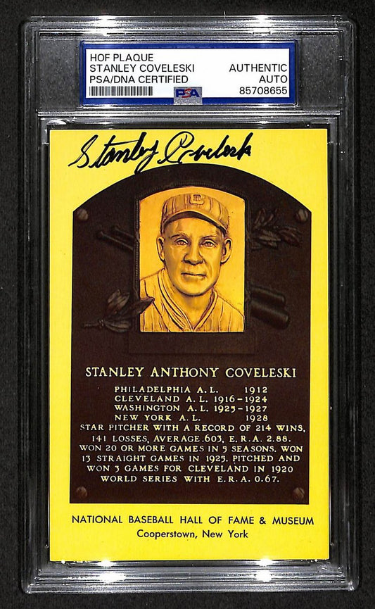 Stanley Coveleski Signed/Auto Gold HOF Plaque Postcard Yankees PSA/DNA BA203870