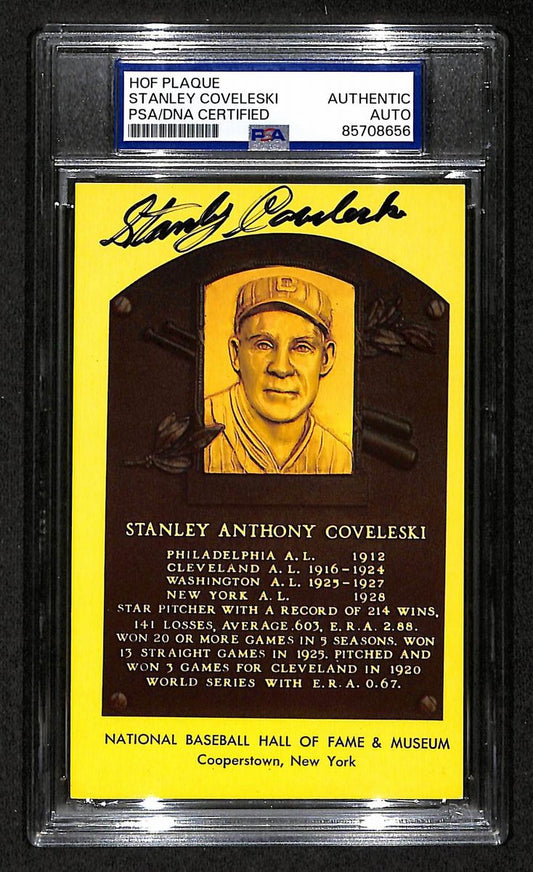 Stanley Coveleski Signed/Auto Gold HOF Plaque Postcard Yankees PSA/DNA BA203871