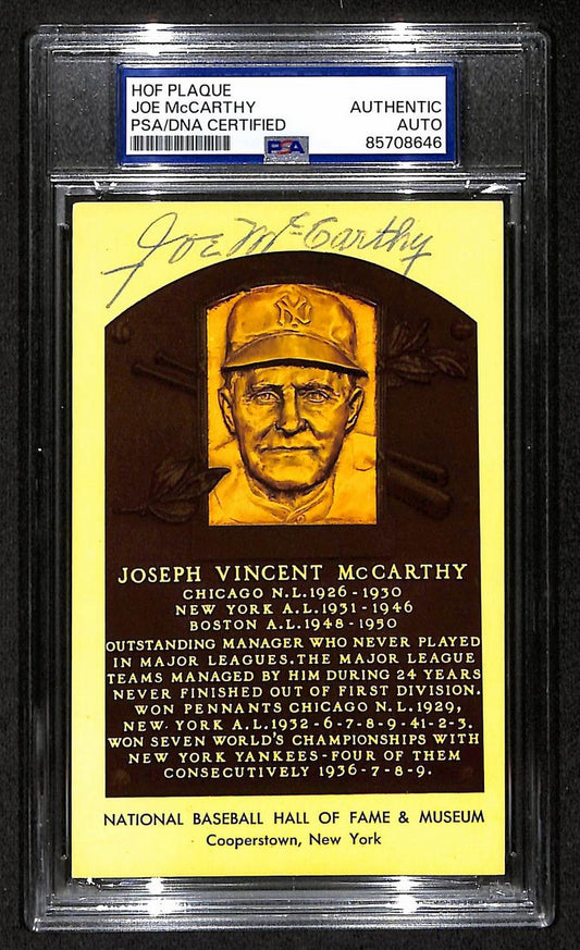Joe McCarthy Signed/Auto Gold HOF Plaque Postcard Yankees PSA/DNA BA203873