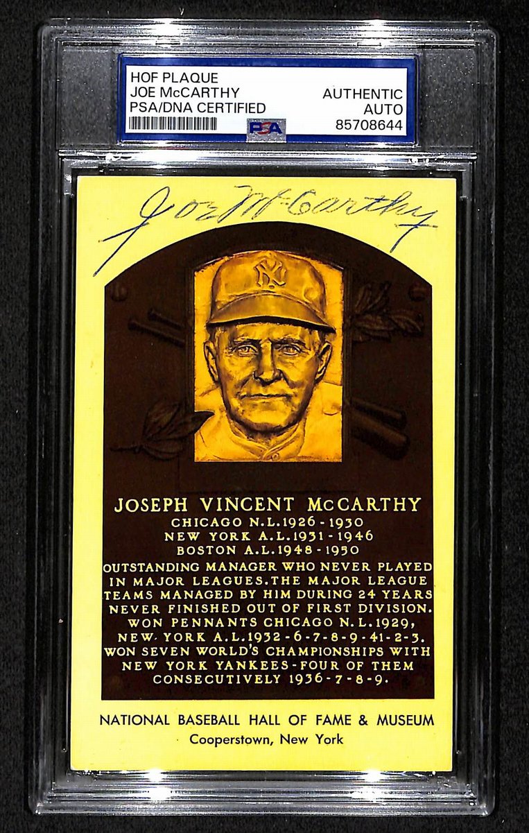 Joe McCarthy Signed/Auto Gold HOF Plaque Postcard Yankees PSA/DNA BA203875