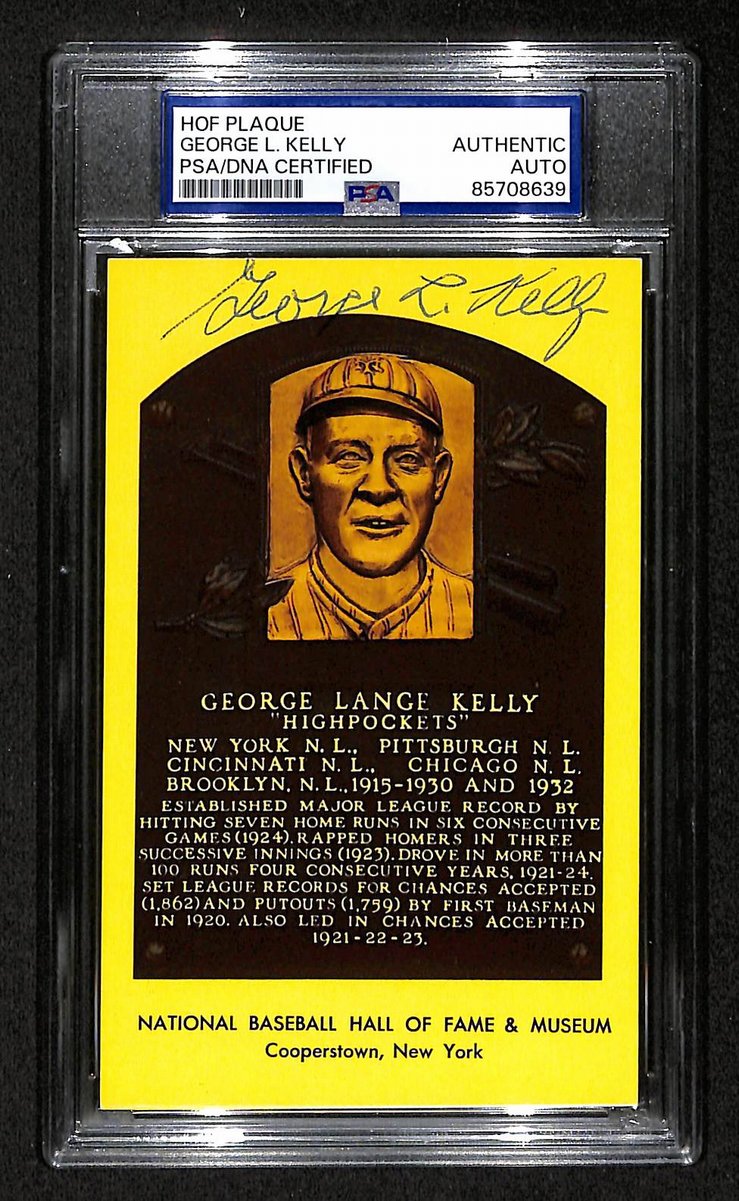 George Kelly Signed/Auto Gold HOF Plaque Postcard Giants PSA/DNA BA203876