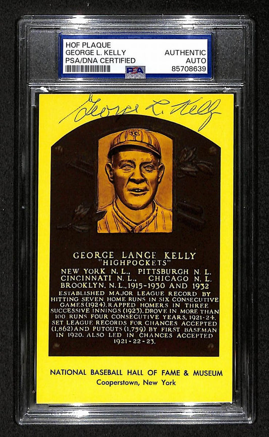 George Kelly Signed/Auto Gold HOF Plaque Postcard Giants PSA/DNA BA203876
