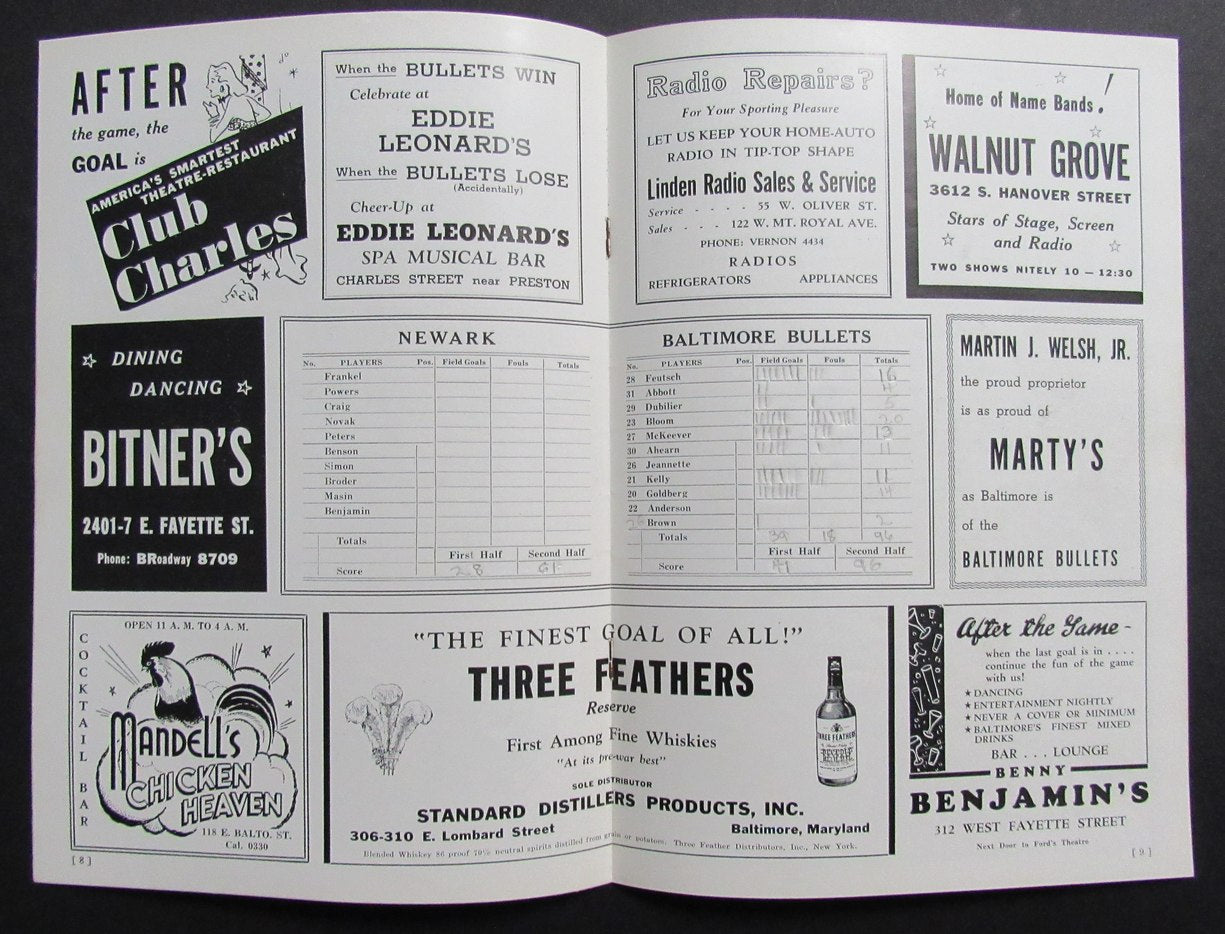 1946-47 NBA Program Baltimore Bullets vs. Newark Bobcats 198265