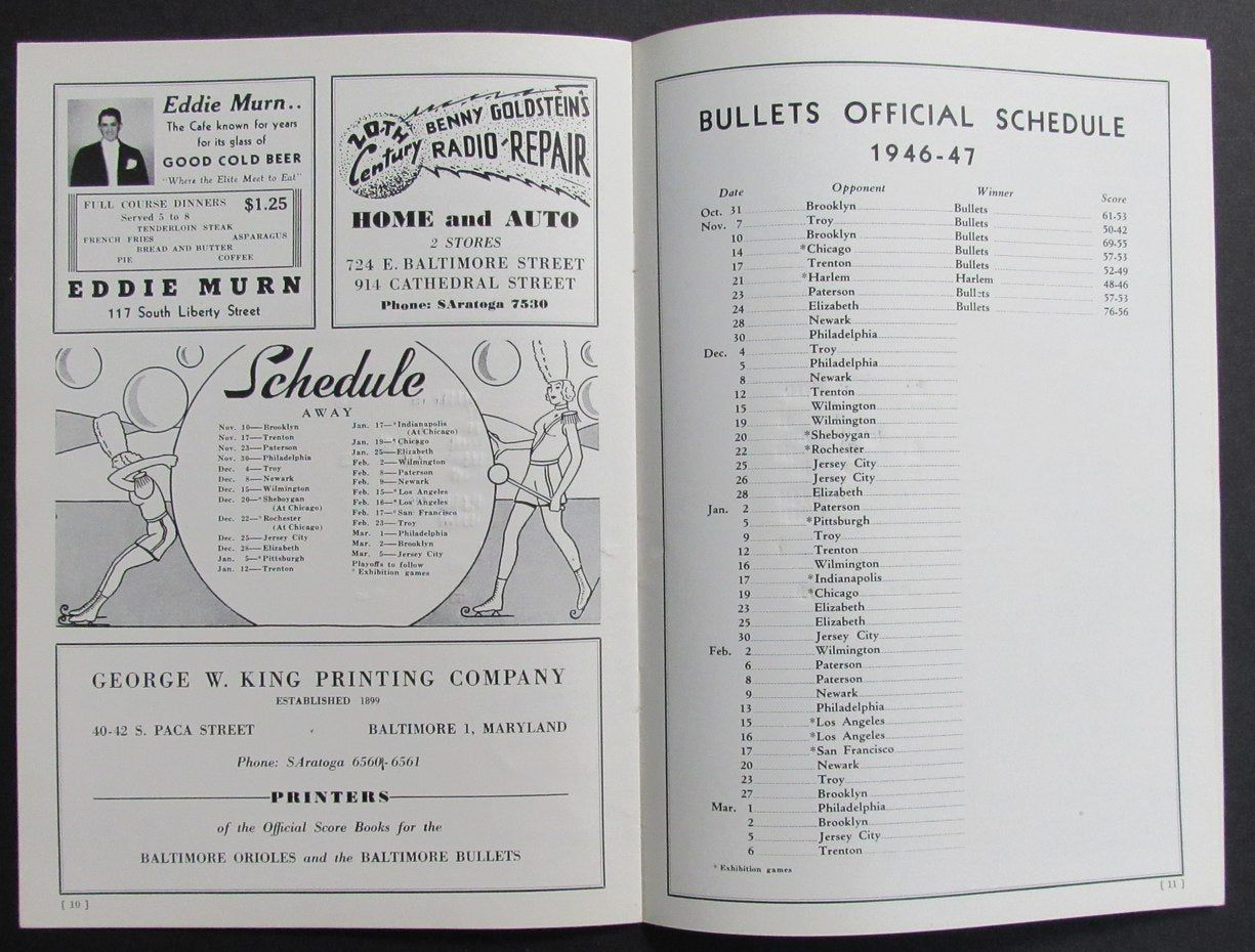 1946-47 NBA Program Baltimore Bullets vs. Newark Bobcats 198265
