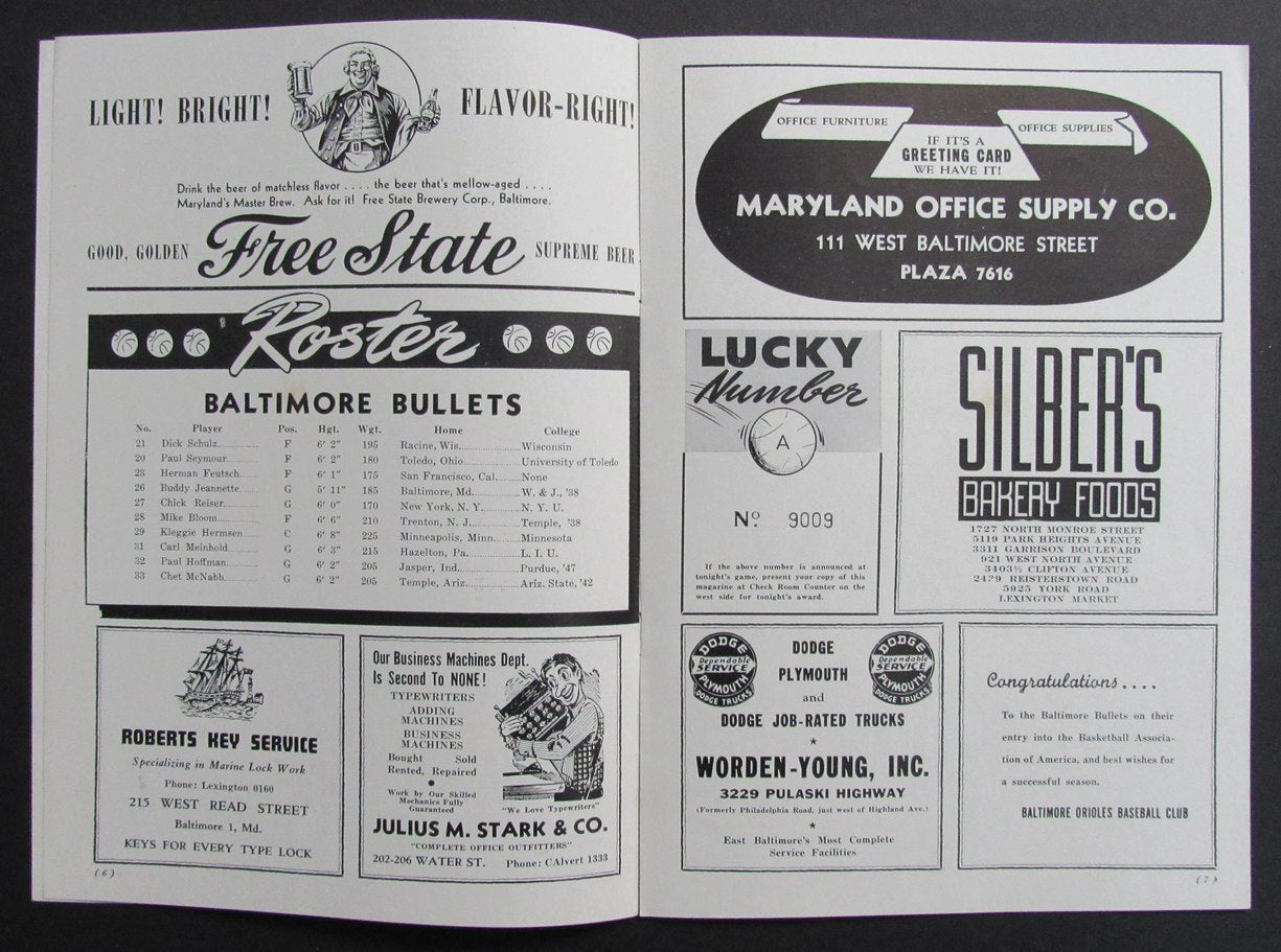 1947-48 NBA Program Baltimore Bullets vs. Providence Steamrollers 198266