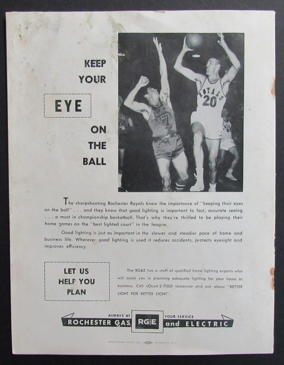1956-57 NBA Program Rochester Royals vs. New York Knickerbockers 198268