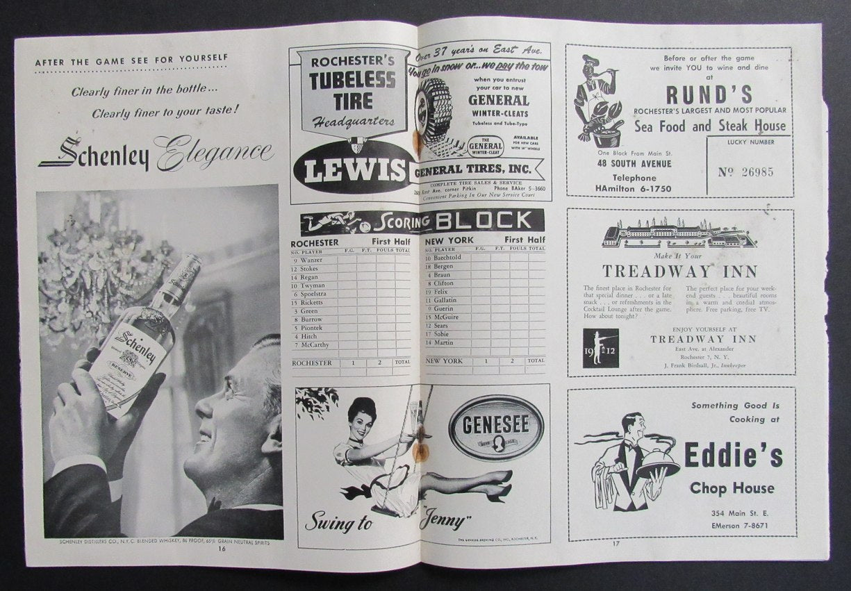 1956-57 NBA Program Rochester Royals vs. New York Knickerbockers 198268