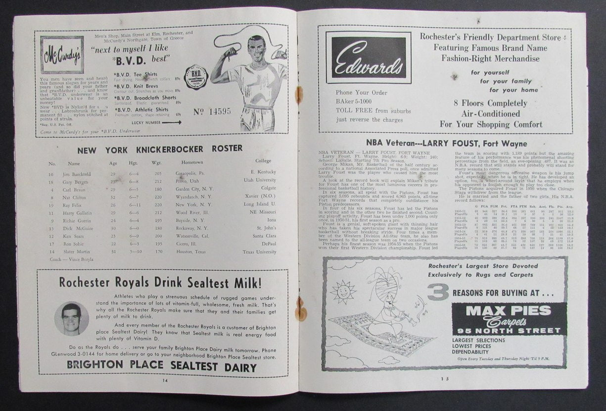 1956-57 NBA Program Rochester Royals vs. New York Knickerbockers 198268