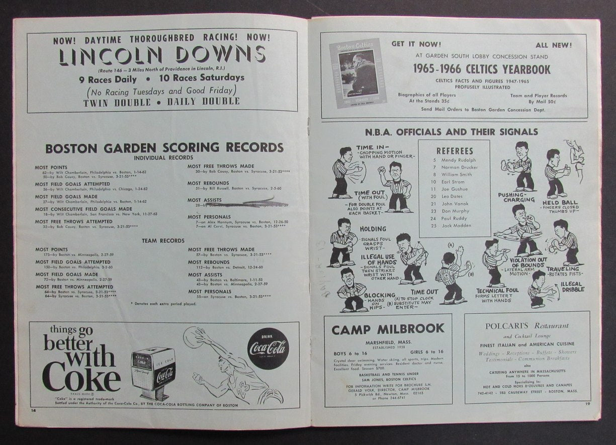 1965-66 NBA Program Boston Celtics at Bosto Gardens Missing Pages 198273