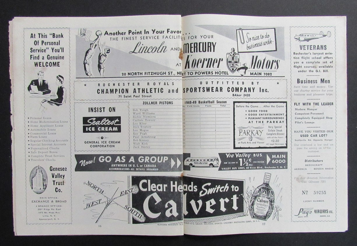 1948-49 BAA Program Rochester Royals vs. Fort Wayne Pistons 198279