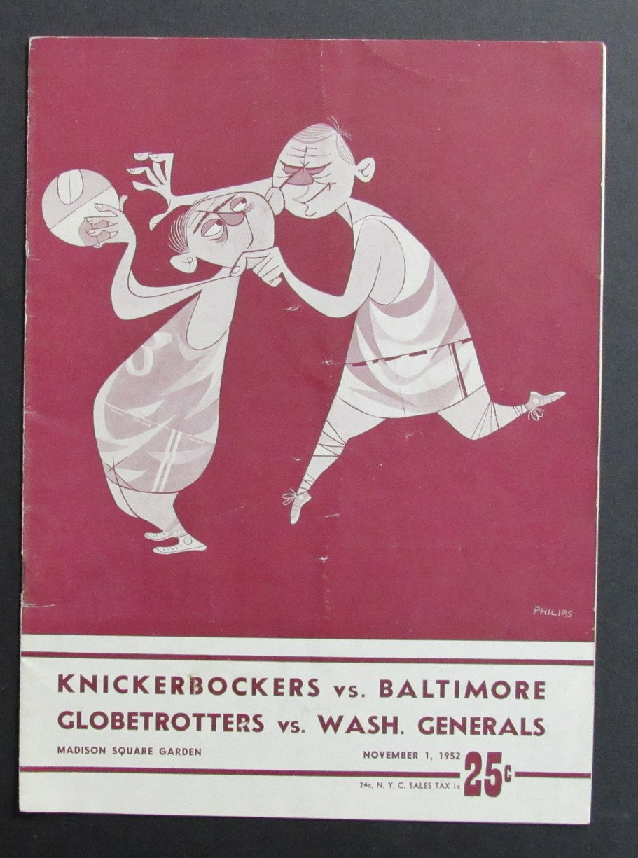 11/1/1952 NBA Program Knicks vs. Bullets & Globetrotters vs. Generals 198283