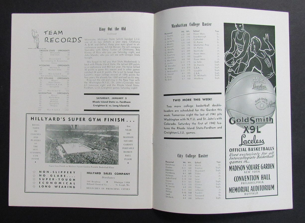 12/29/1941 City College vs. Wyoming & Manhattan vs. Oregon State 198284
