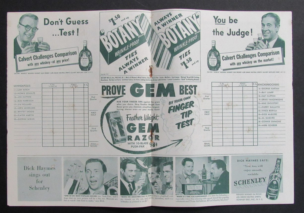 12/18/51 NBA Program Knicks vs. Minneapolis Lakers & Bullets vs. Warriors 198285