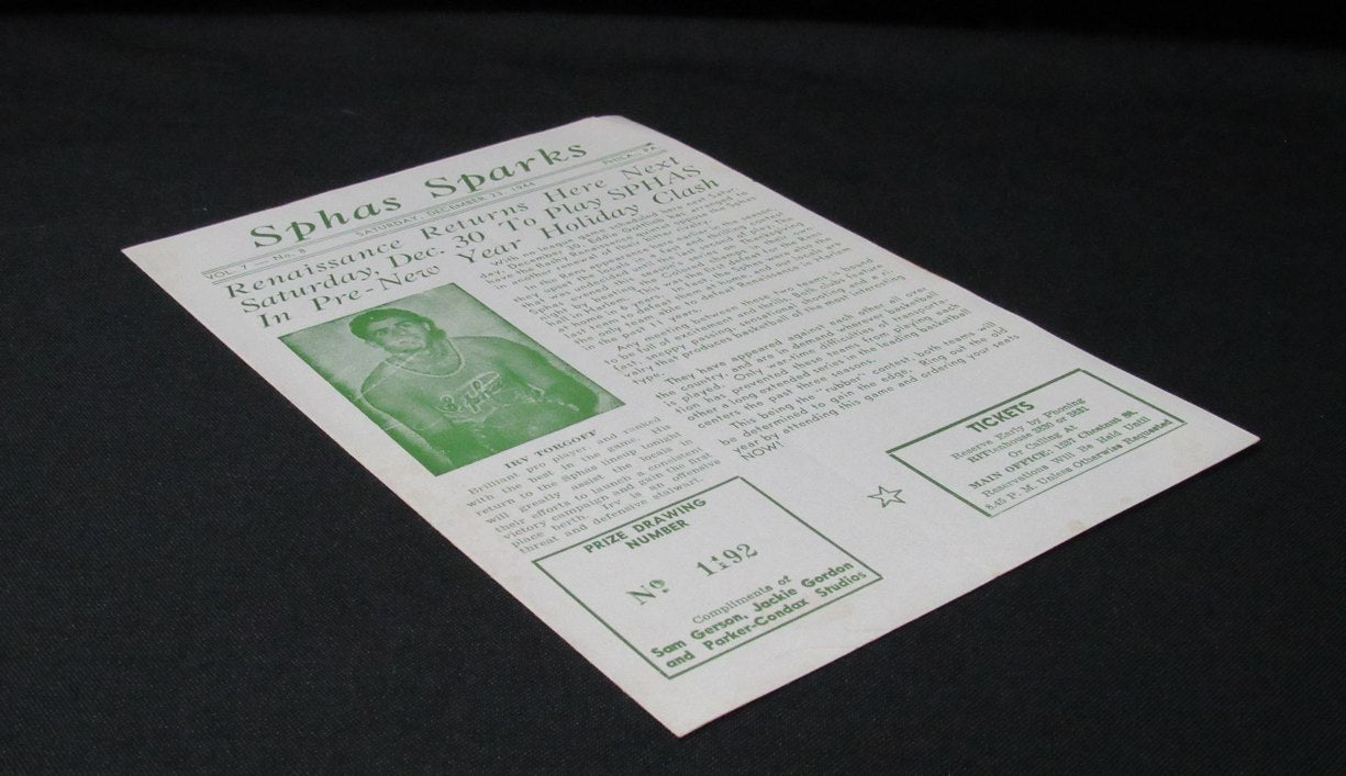 12/23/1944 ABL Program Philadelphia Sphas Sparks vs. Washington Capitals RARE