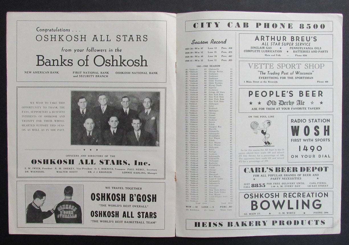2/28/1942 NBA Program Oshkosh All Strs vs. Indianapolis Olympians RARE 198290