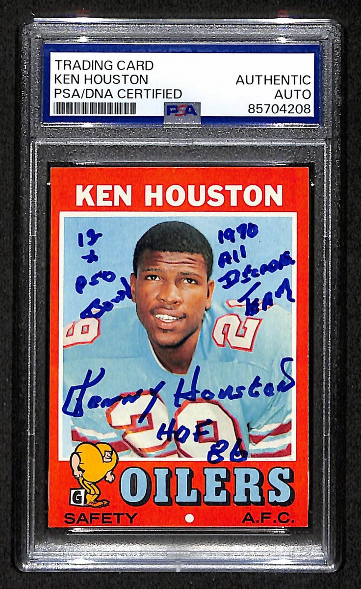 1971 TOPPS RC Ken Houston HOF Signed/Inscr Card #240 Oilers PSA/DNA 203880
