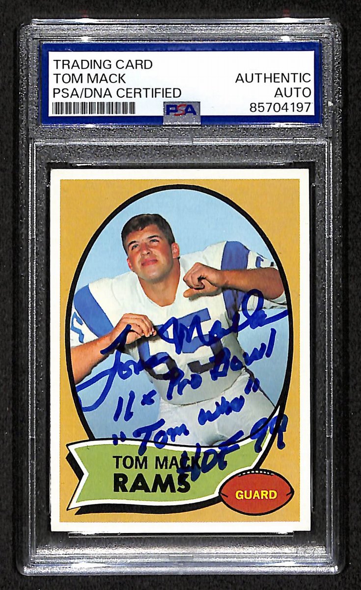 1970 TOPPS RC Tom Mack HOF Signed/Inscribed Card #151 Rams PSA/DNA 203882