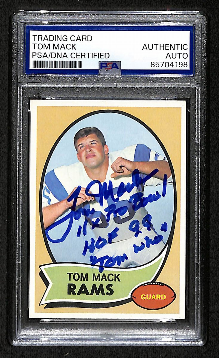 1970 TOPPS RC Tom Mack HOF Signed/Inscribed Card #151 Rams PSA/DNA 203883