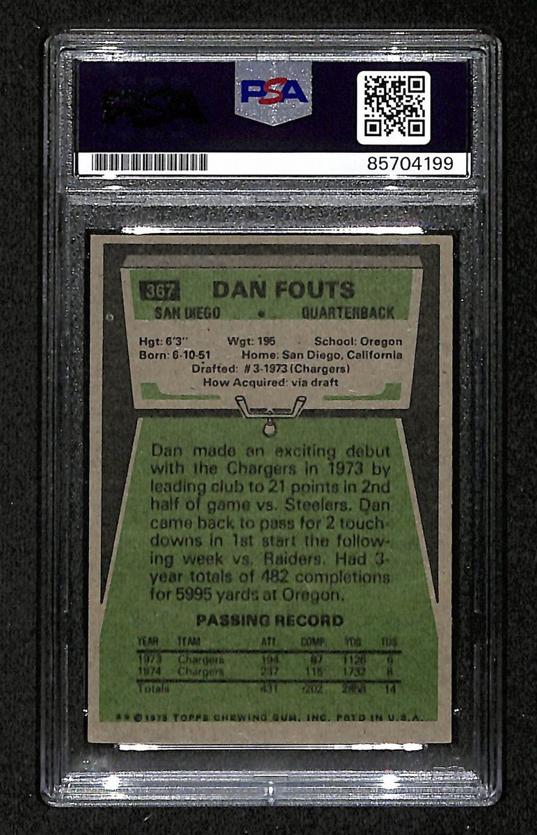 1975 TOPPS RC Dan Fouts HOF Signed/Inscribed Card #367 Chargers PSA/DNA 203884