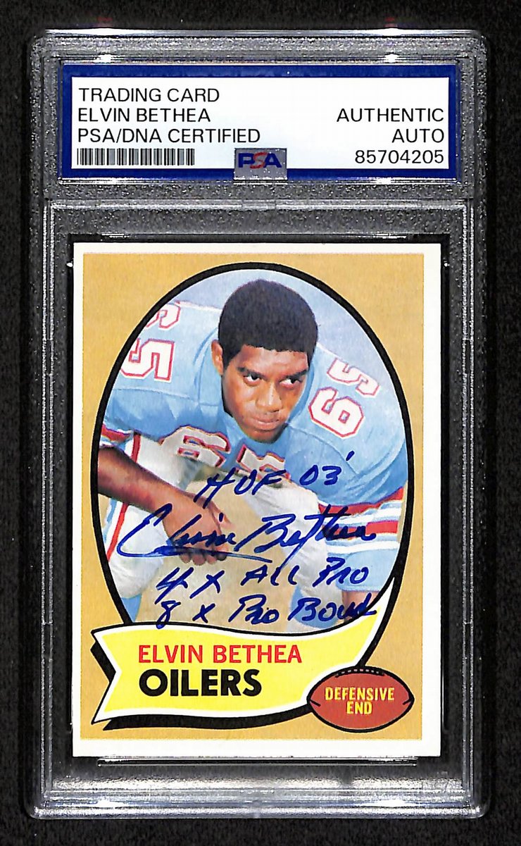 1970 TOPPS RC Elvin Bethea HOF Signed/Inscribed Card #43 Oilers PSA/DNA 203885