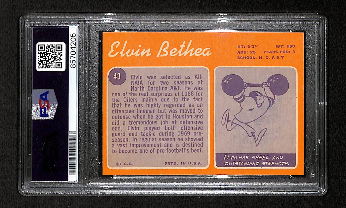 1970 TOPPS RC Elvin Bethea HOF Signed/Inscribed Card #43 Oilers PSA/DNA 203885