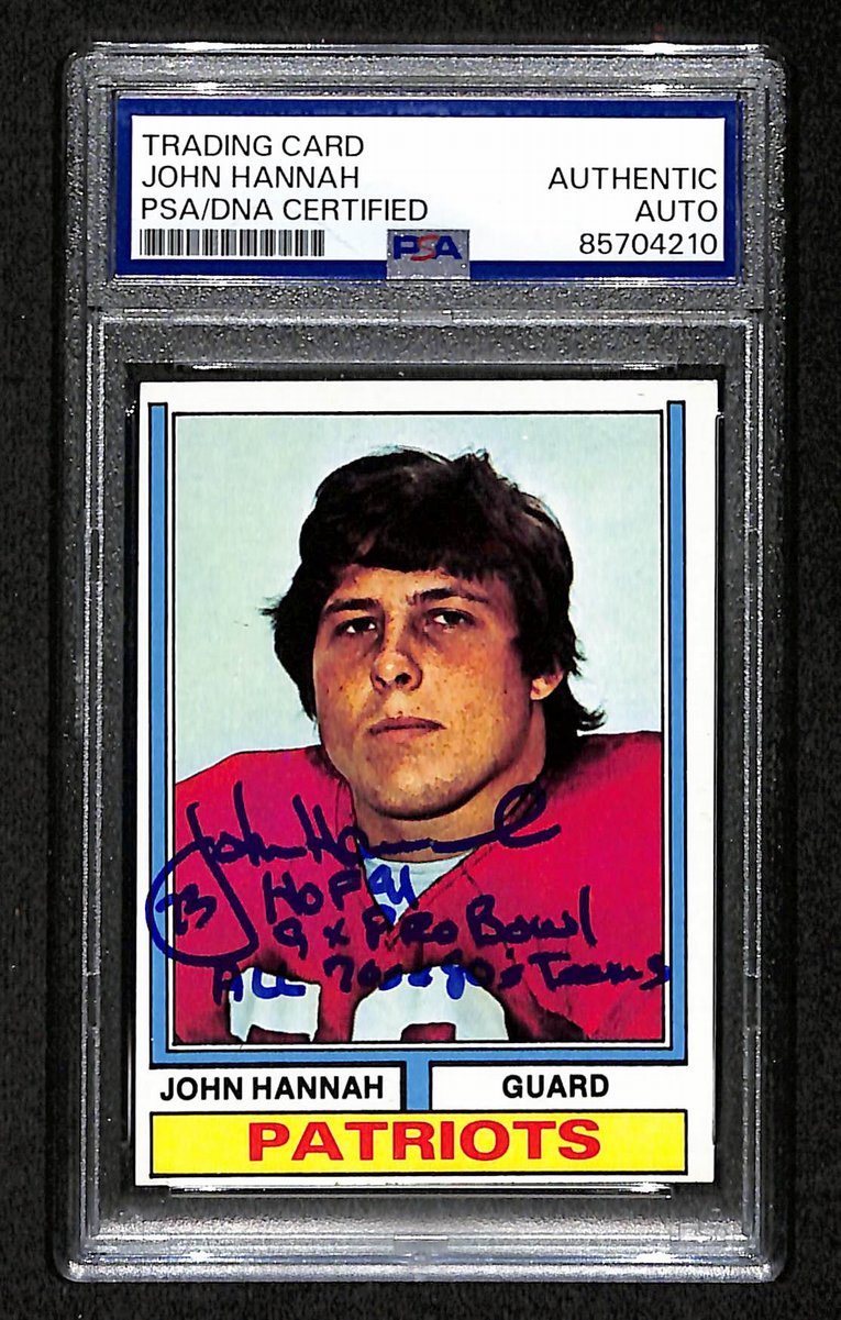 1974 TOPPS RC John Hannah HOF Signed/Inscribed Card #383 Patriots PSA/DNA 203887
