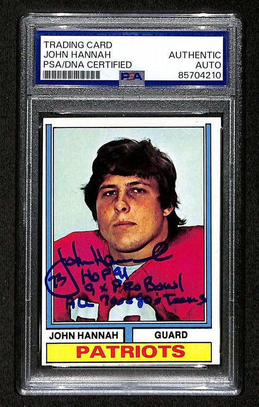 1974 TOPPS RC John Hannah HOF Signed/Inscribed Card #383 Patriots PSA/DNA 203887