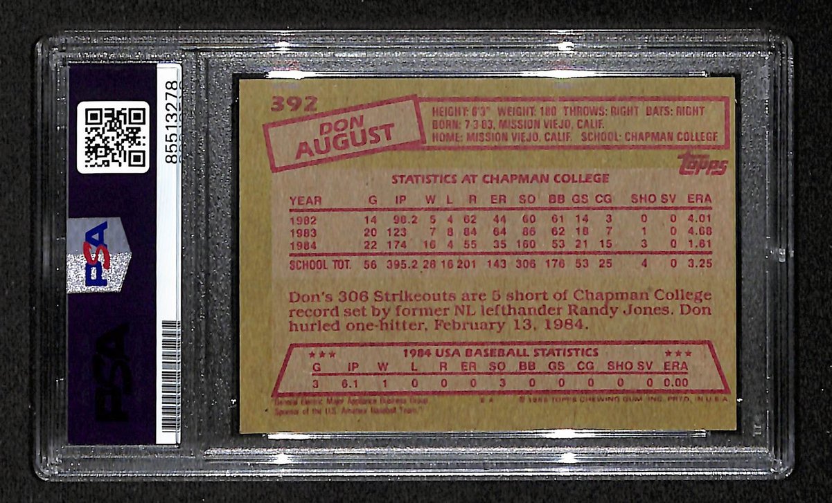 1985 TOPPS Don August Signed/Autographed Card #392 Team USA PSA/DNA 203890