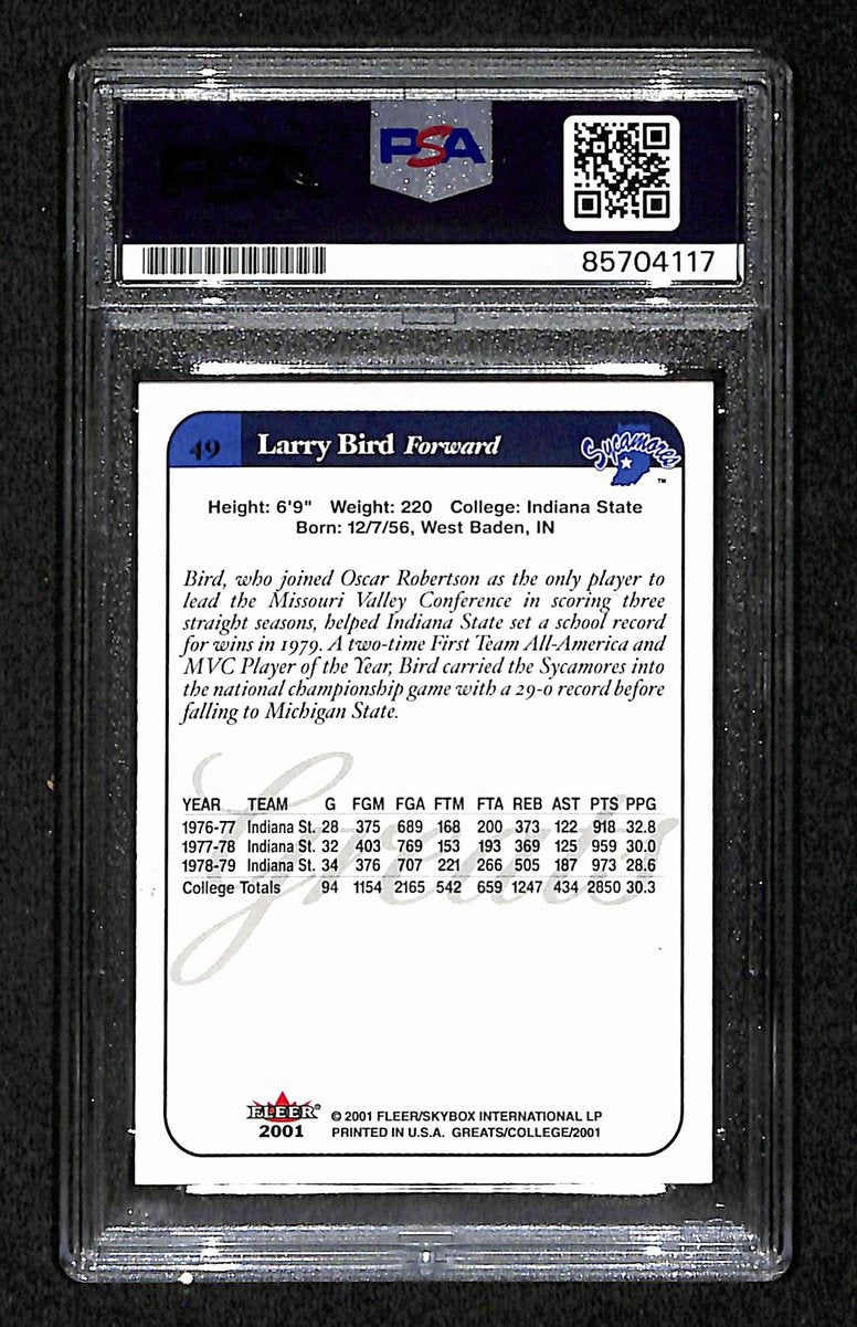 2001 FLEER Larry Bird HOF Signed/Auto Card #49 Indiana State PSA/DNA 203933