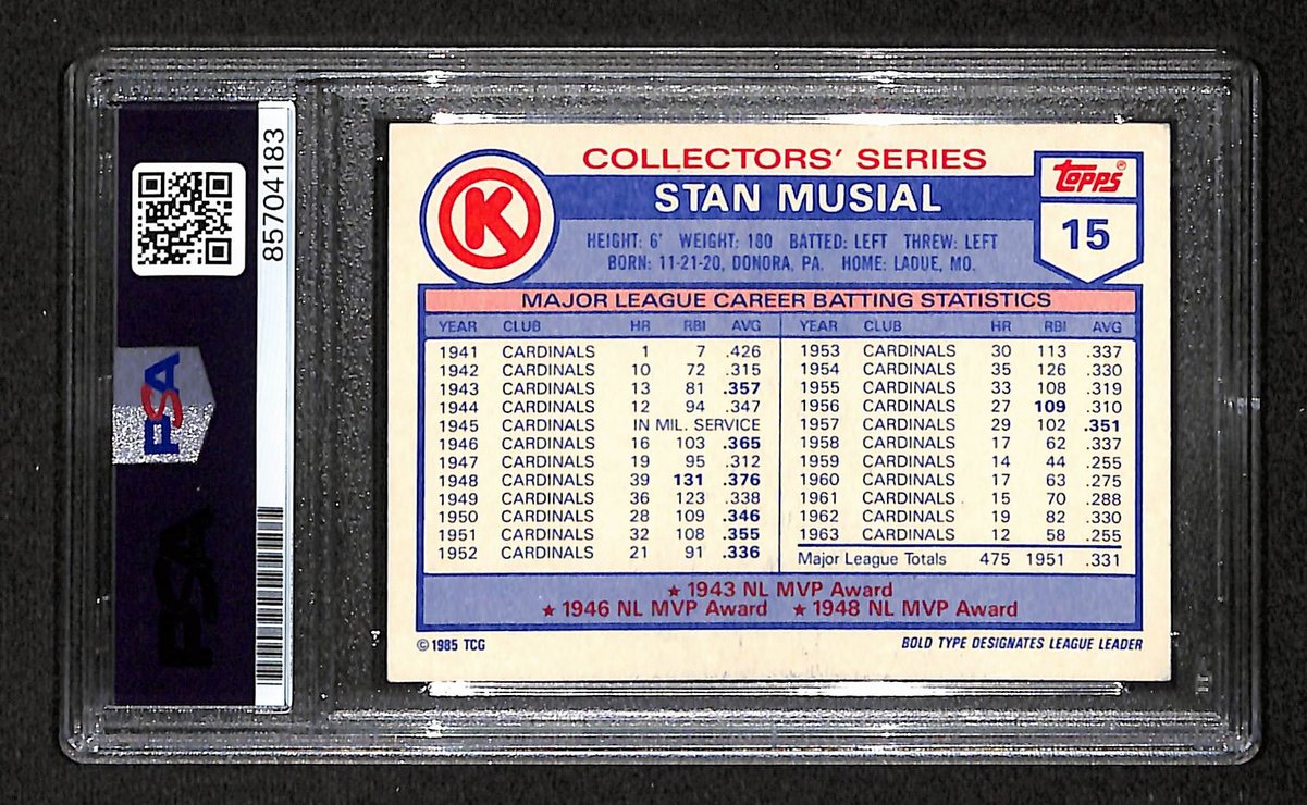 1985 Circle K Stan Musial HOF Signed/Autographed Card Cardinals PSA/DNA 203945