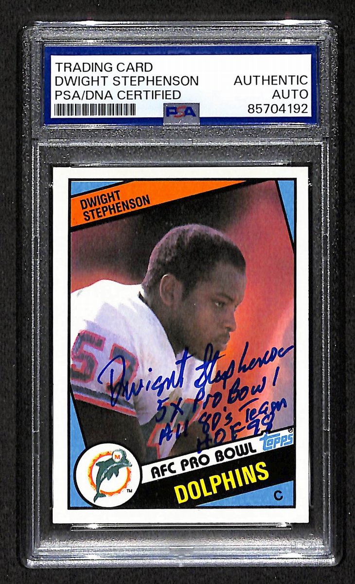1984 TOPPS RC Dwight Stephenson HOF Signed/Inscr Card #129 Dolphins PSA/DNA2