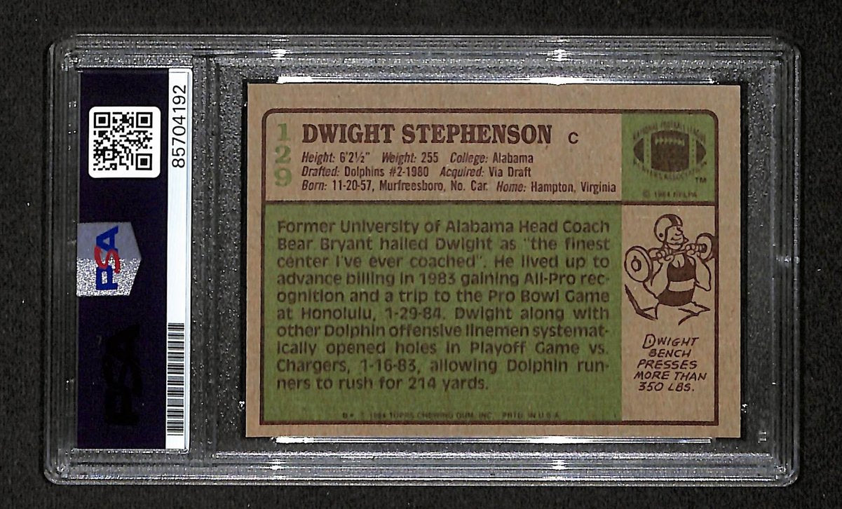 1984 TOPPS RC Dwight Stephenson HOF Signed/Inscr Card #129 Dolphins PSA/DNA2