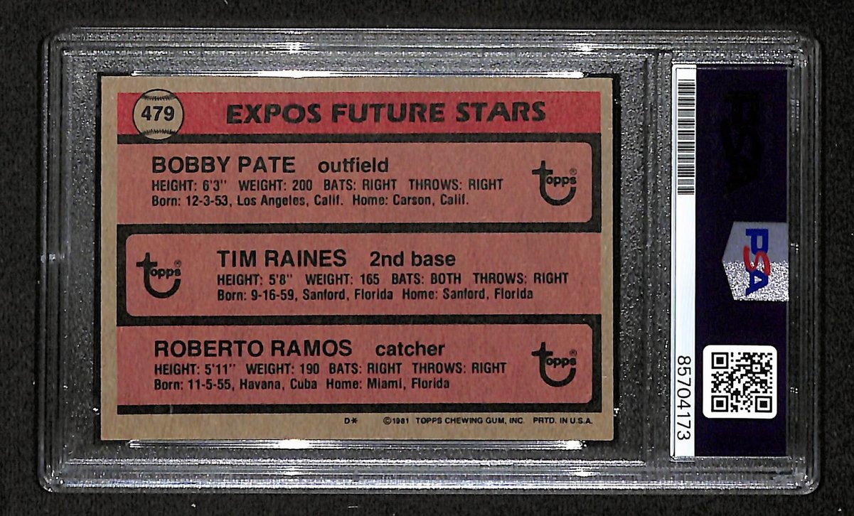 1981 TOPPS RC Tim Raines HOF Signed/Auto Card #479 Expos PSA/DNA 203956