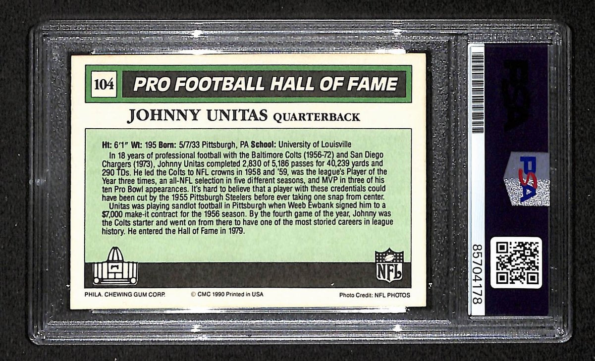 1990 SWELL Johnny Unitas HOF Signed/Auto Card #104 Baltimore Colts PSA/DNA