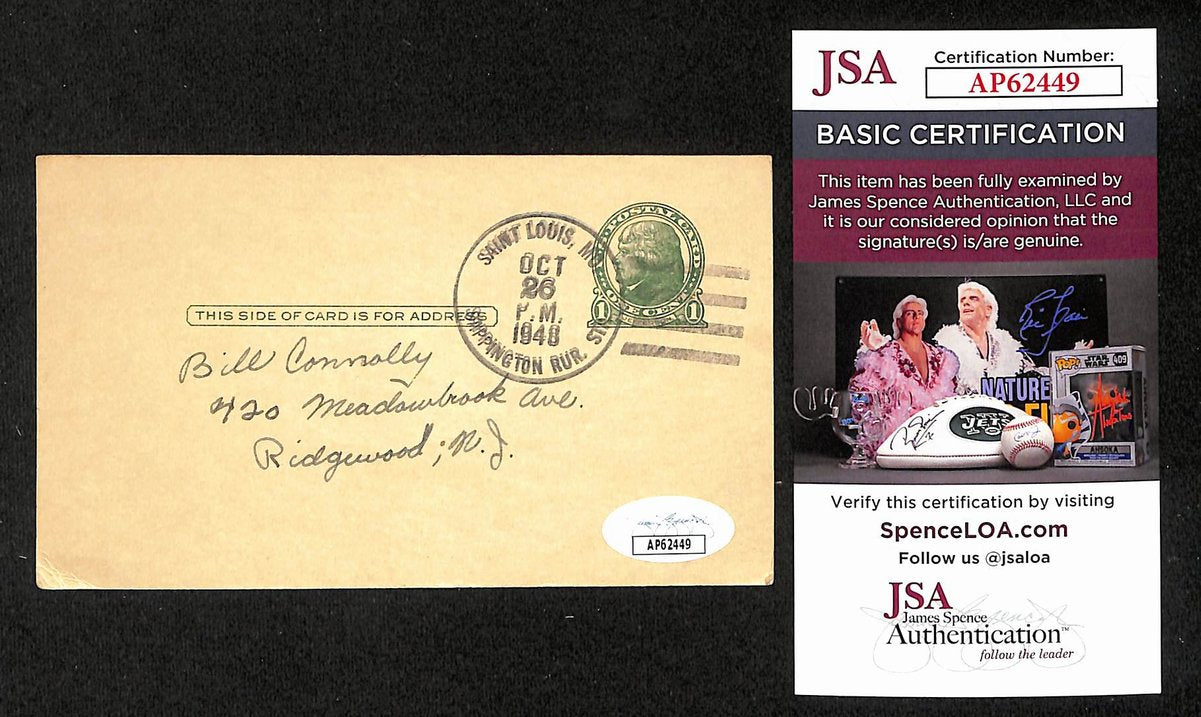 Joe Medwick HOF Signed/Inscribed 5.5x3.5 Postcard St. Louis Browns JSA 204189