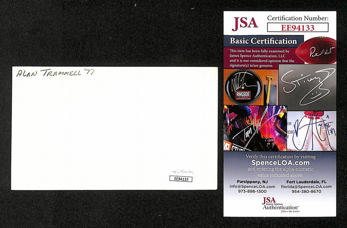 Alan Trammel HOF Signed/Autographed 3x5 Index Card Detroit Tigers JSA 204192