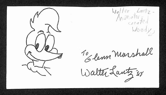 Walter Lantz Animator Signed/Inscr 3x5 Index Card "Woody Woodpecker" JSA 204199