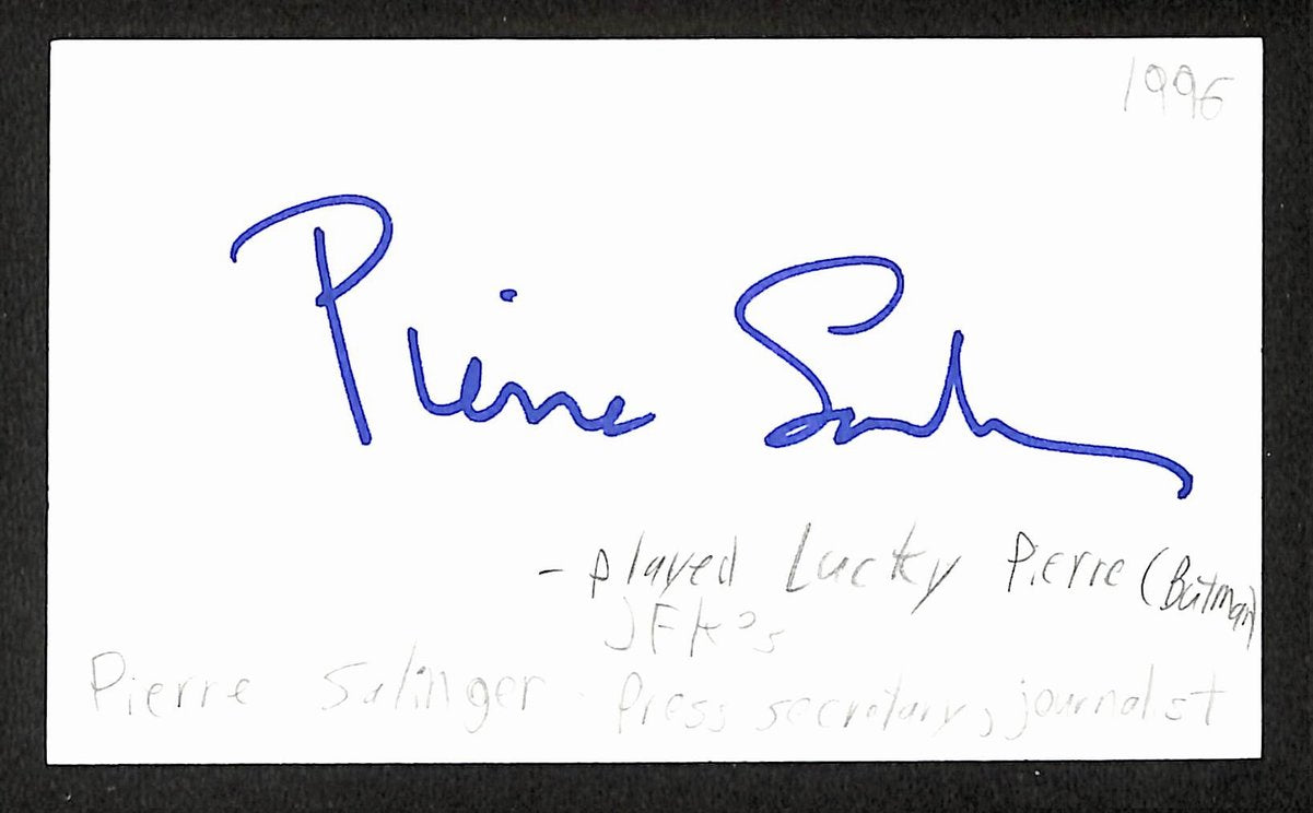 Pierre Salinger Signed/Auto 3x5 Index Card Journalist/Press Secretary JSA 204200
