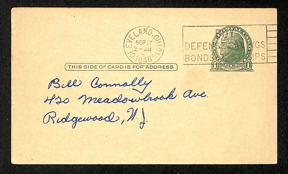 Lou Boudreau HOF Signed/Auto 3.5x5.5 GPC 1948 Postcard Cleveland Indians 204212