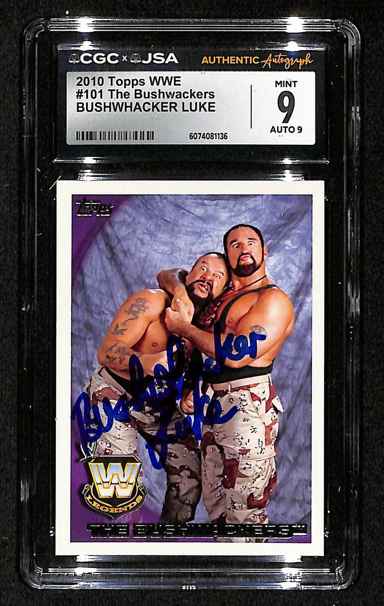 2010 Topps WWE Bushwacker Luke Autographed/Signed Card CGCxJSA 9 BA200631