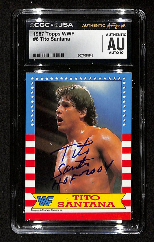 1987 Topps WWF Tito Santana Autographed/Signed Card CGCxJSA 10 BA200633
