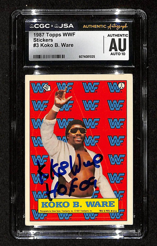 1987 Topps Stickers WWF Koko B. Ware Autographed/Signed Card CGCxJSA 10 BA200637