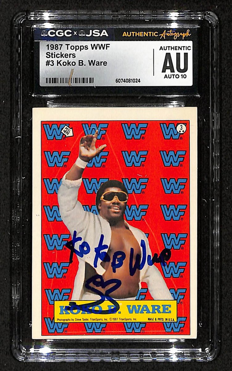 1987 Topps Stickers WWF Koko B. Ware Autographed/Signed Card CGCxJSA 10 BA200638