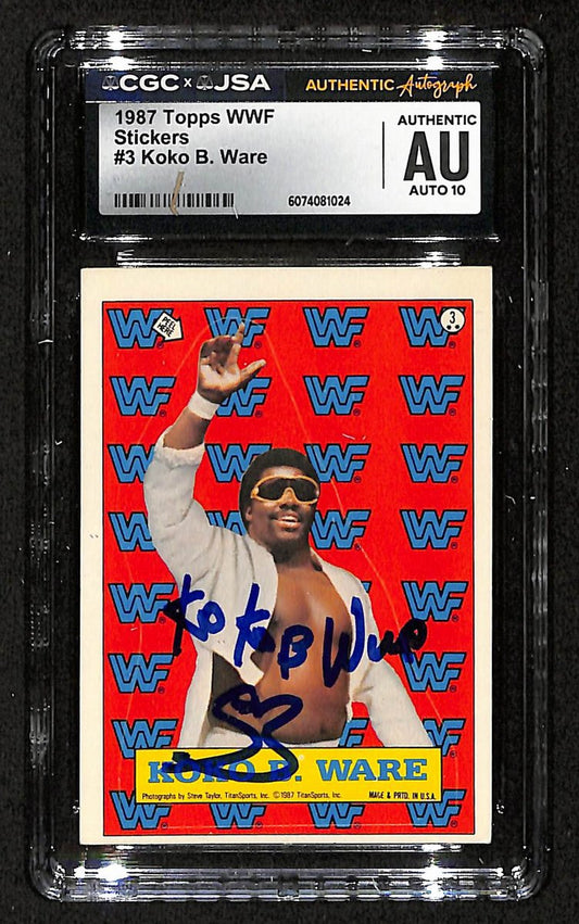1987 Topps Stickers WWF Koko B. Ware Autographed/Signed Card CGCxJSA 10 BA200638