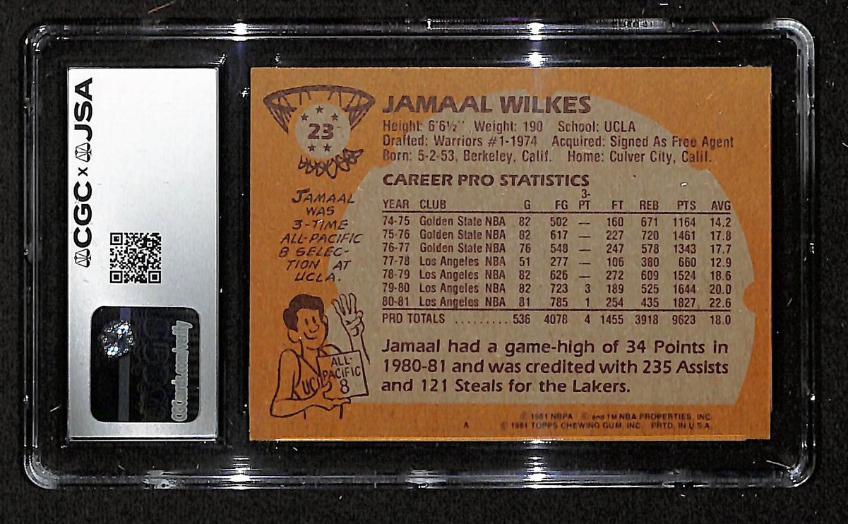 1981-82 Topps Jamaal Wilkes Autographed/Signed Card CGCxJSA 10 Lakers BA200701