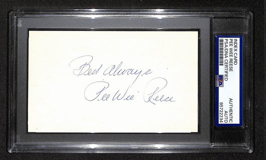 Pee Wee Reese HOF Signed/Autographed 3x5 Index Card PSA/DNA Dodgers BA203974