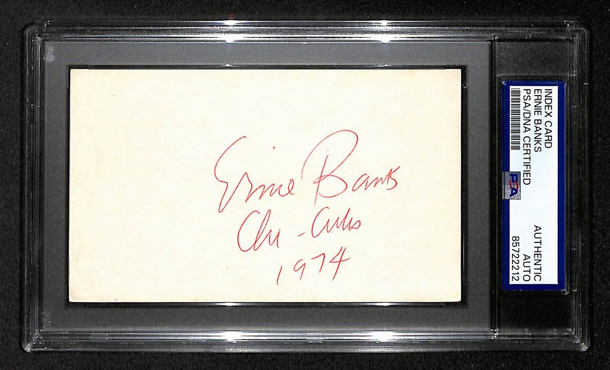 Ernie Banks HOF Signed/Autographed 3x5 Index Card PSA/DNA Cubs BA203981