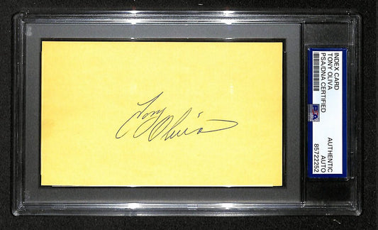 Tony Oliva HOF Signed/Autographed 3x5 Index Card PSA/DNA Twins BA203988
